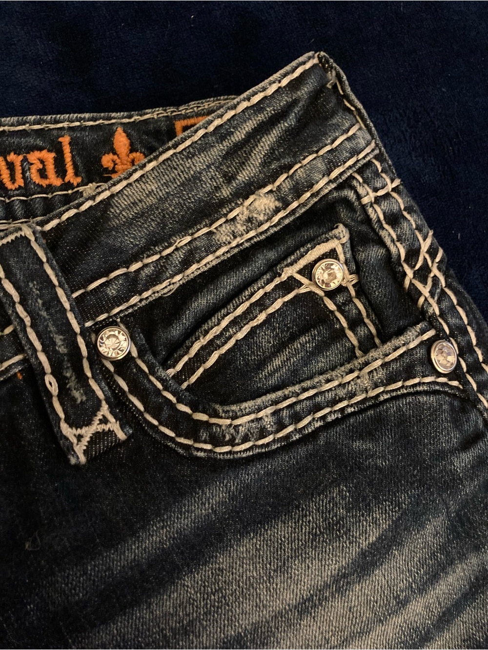 ROCK REVIVAL Johanna Dark Blue Rhinestone Skinny Jeans - Size 25 - Picture 5 of 11